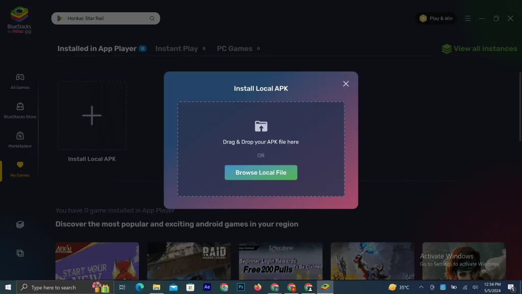 carregue o arquivo apk do aplicativo bluestacks